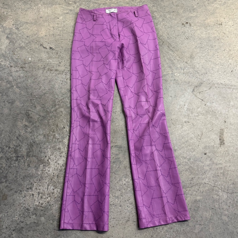 Vintage Y2k Arnaud de Paris Purple Faux Leather‎ Stitched Patterned Flare Pants